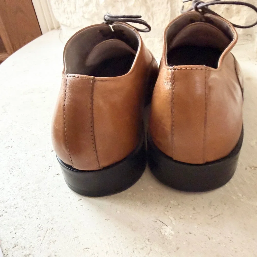 Banana Republic Mens Italian Leather Cap Toe Oxford Shoes Cognac Brown 11